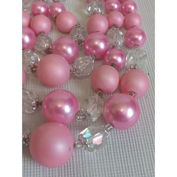 Shades of Pink and Translucent Iridescent Beads Multi Strand Statement Necklace - Picture 6 of 10